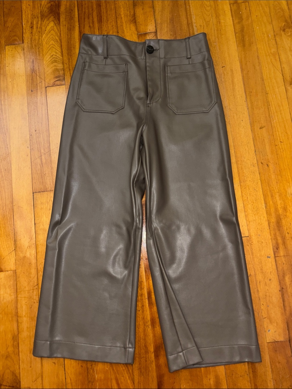 Anthropologie Wide-Leg Faux Leather Pants — Olive